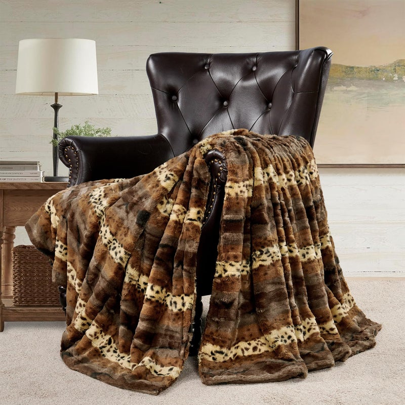 Home Soft Things Animal Printed Double Sided Faux Fur Throw, 50" x 60'', Brushed Leopard Heavy Warm Soft Stripe Throw Blanket for Kids Adults Great Gifts - Image 2